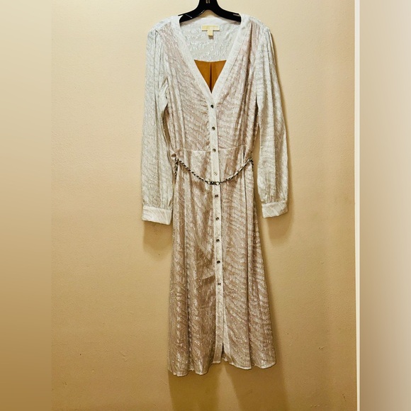 Michael Kors Dresses & Skirts - ✨ Michael Michael Kors Metallic Shimmer Midi Dress Chain Waist L